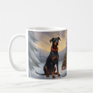 Doberman Dog in Schnee Weihnachten Kaffeetasse