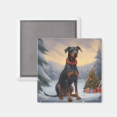 Doberman Dog in Schnee Weihnachten Magnet (Vorderseite/Rückseite)