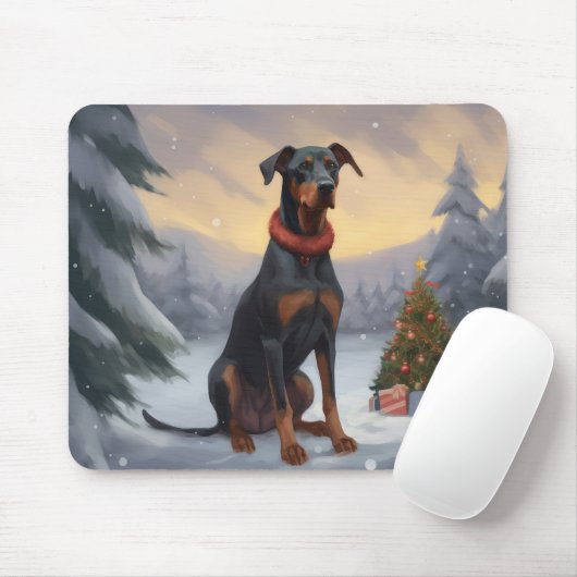 Doberman Dog in Schnee Weihnachten Mousepad (Mit Mouse)