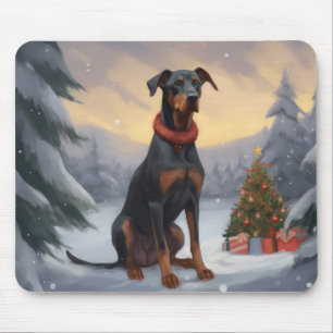Doberman Dog in Schnee Weihnachten Mousepad