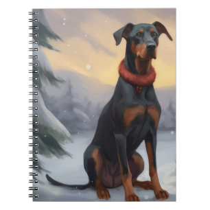 Doberman Dog in Schnee Weihnachten Notizblock