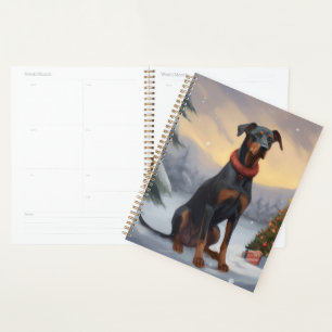 Doberman Dog in Schnee Weihnachten Planer