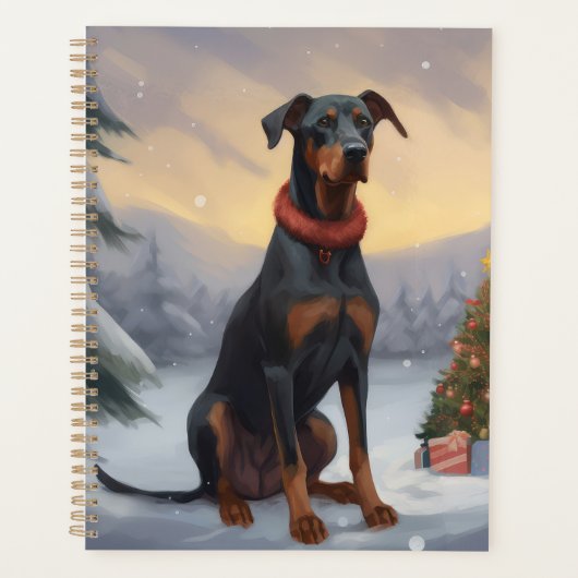 Doberman Dog in Schnee Weihnachten Planer (Vorderseite)