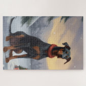 Doberman Dog in Schnee Weihnachten Puzzle (Horizontal)