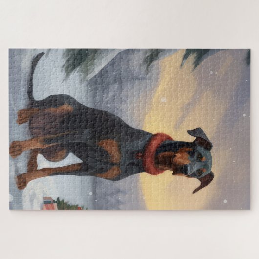Doberman Dog in Schnee Weihnachten Puzzle (Horizontal)