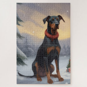 Doberman Dog in Schnee Weihnachten Puzzle