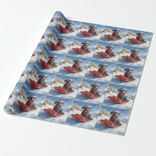 Doberman Dog in Sledge Lass es Schnee Weihnachten Geschenkpapier (Ungerollt)