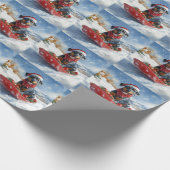 Doberman Dog in Sledge Lass es Schnee Weihnachten Geschenkpapier (Ecke)