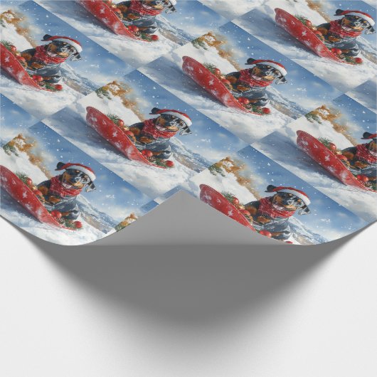 Doberman Dog in Sledge Lass es Schnee Weihnachten Geschenkpapier (Ecke)