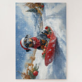 Doberman Dog in Sledge Lass es Schnee Weihnachten Puzzle (Vertikal)