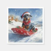 Doberman Dog in Sledge Lass es Schnee Weihnachten Serviette (Vorderseite)