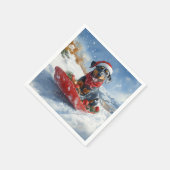 Doberman Dog in Sledge Lass es Schnee Weihnachten Serviette (Ecke)