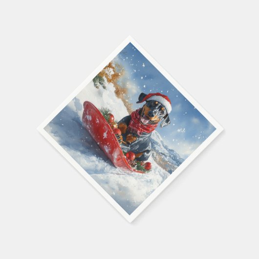 Doberman Dog in Sledge Lass es Schnee Weihnachten Serviette (Ecke)