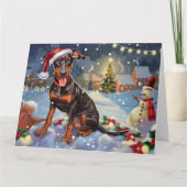 Doberman Dog in Sleigh Snow Weihnachten Karte (Vorderseite)