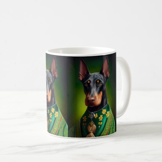 Doberman Dog in St. Patrick's Day Dress Kaffeetasse (VorderseiteRechts)