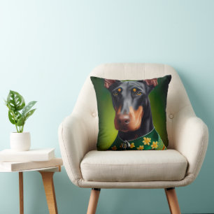 Doberman Dog in St. Patrick's Day Dress Kissen