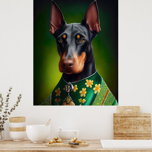 Doberman Dog in St. Patrick's Day Dress Poster (Küche)