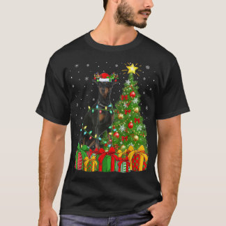 Doberman Dog Lighting Xmas Tree Weihnachtsmannmütz T-Shirt