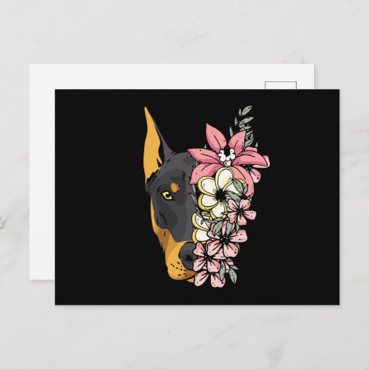 Doberman Dog mit Blume Postkarte (Vorne/Hinten)