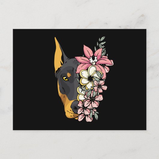 Doberman Dog mit Blume Postkarte (Vorderseite)