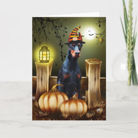 Doberman Dog mit Hexenhut Halloween-Geschenkidee Karte (Vorderseite)