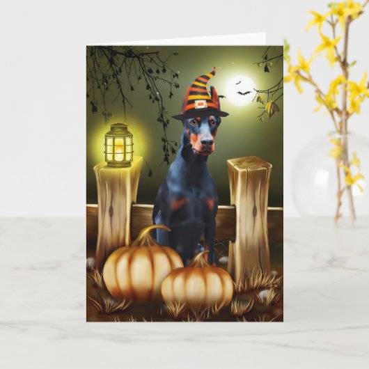 Doberman Dog mit Hexenhut Halloween-Geschenkidee Karte (Gelbe Blume)