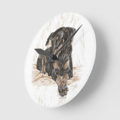 Doberman Dog Natural Oars Runde Wanduhr (Winkel)