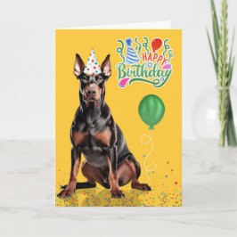 Doberman Dog Party Hat Yellow Birthday Karte