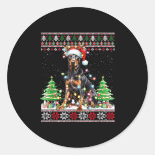Doberman Dog Reindeer Christmas Lights Runder Aufkleber