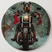 Doberman Dog Riding Motorrad Weihnachten Button (Vorderseite)