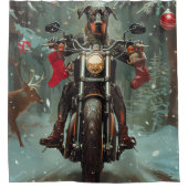 Doberman Dog Riding Motorrad Weihnachten Duschvorhang (Vorderseite)