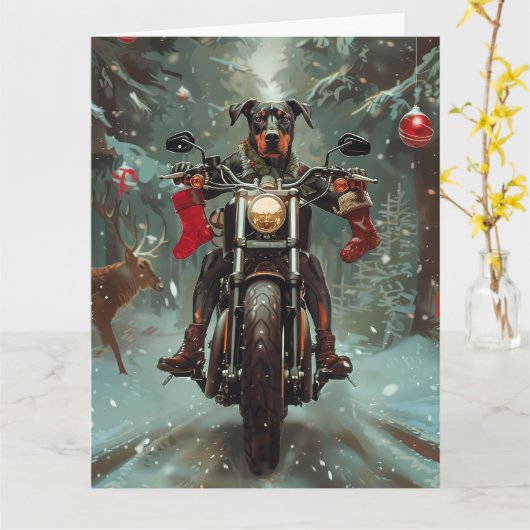 Doberman Dog Riding Motorrad Weihnachten Karte (Gelbe Blume)