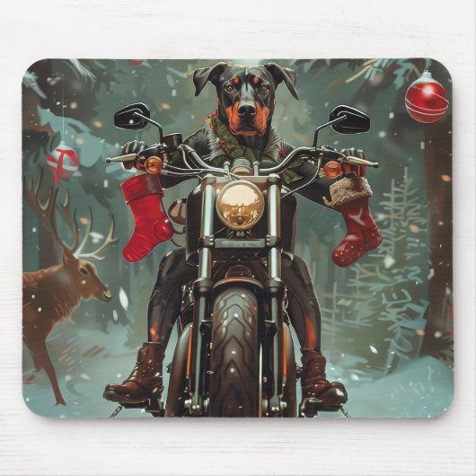 Doberman Dog Riding Motorrad Weihnachten Mousepad (Vorne)
