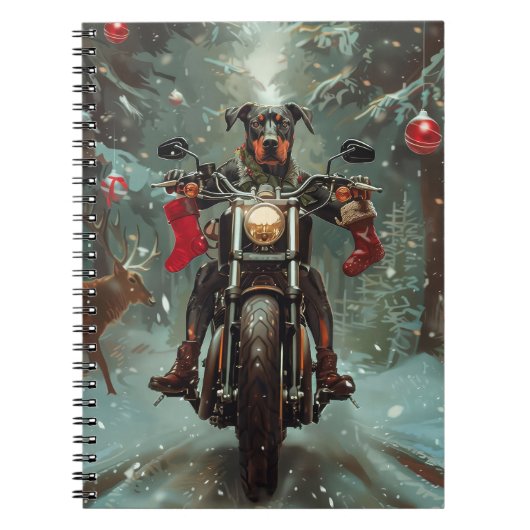 Doberman Dog Riding Motorrad Weihnachten Notizblock (Vorderseite)