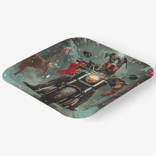 Doberman Dog Riding Motorrad Weihnachten Pappteller (Gewinkelt)