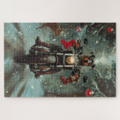 Doberman Dog Riding Motorrad Weihnachten Puzzle (Horizontal)
