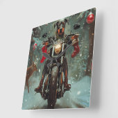 Doberman Dog Riding Motorrad Weihnachten Quadratische Wanduhr (Winkel)