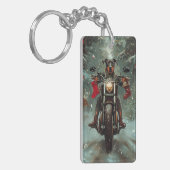 Doberman Dog Riding Motorrad Weihnachten Schlüsselanhänger (Vorderseite links)