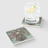 Doberman Dog Riding Motorrad Weihnachten Steinuntersetzer (Seitenansicht)