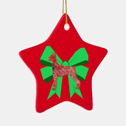Doberman Dog Silhouette Green Bow Weihnachten Keramik Ornament (Rechts)