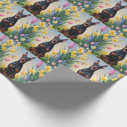 Doberman Dog Spring Blumen Malerei Geschenkpapier (Ecke)