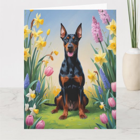 Doberman Dog Spring Blumen Malerei Karte (Vorderseite)