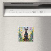 Doberman Dog Spring Blumen Malerei Magnet (In Situ (Geschirrspüler))