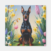 Doberman Dog Spring Blumen Malerei Magnet (Vorne)