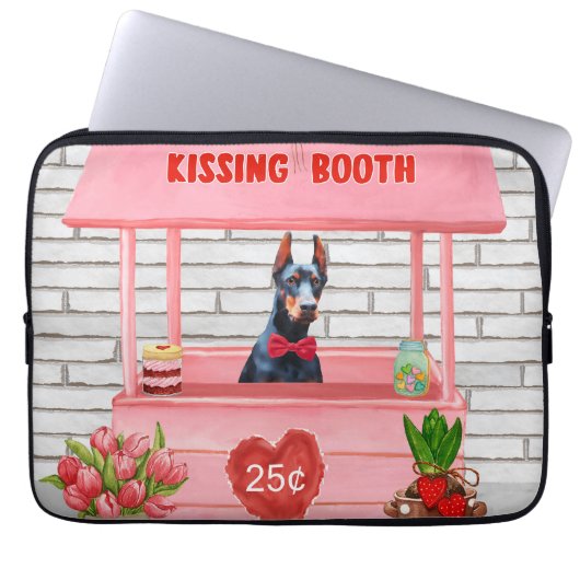 Doberman Dog Valentine's Day Kissing Booth Laptopschutzhülle (Vorderseite)