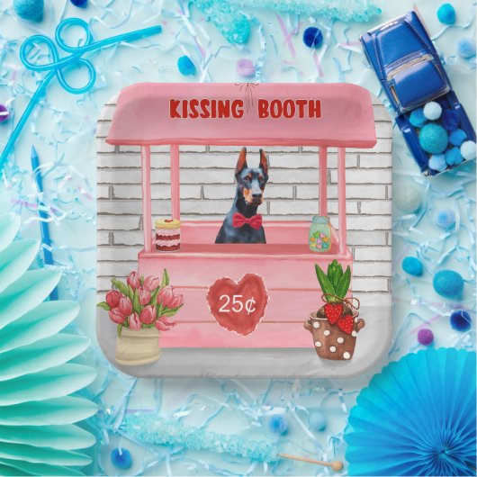 Doberman Dog Valentine's Day Kissing Booth Pappteller (Party)