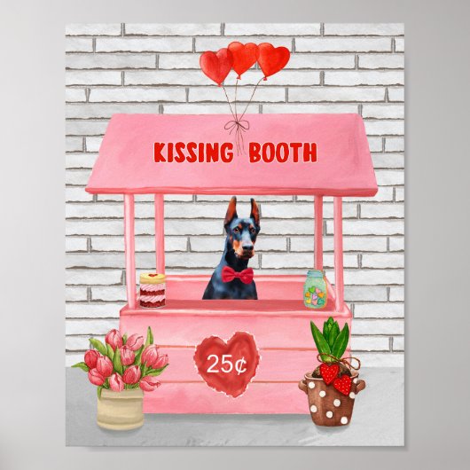 Doberman Dog Valentine's Day Kissing Booth Poster (Vorne)