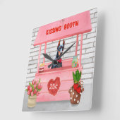 Doberman Dog Valentine's Day Kissing Booth Quadratische Wanduhr (Winkel)