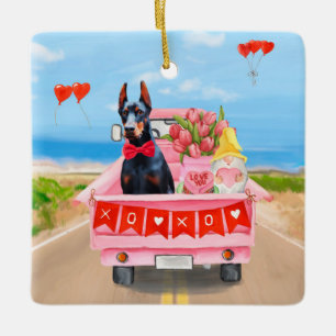 Doberman Dog Valentine's Day Lkw Herz Keramikornament