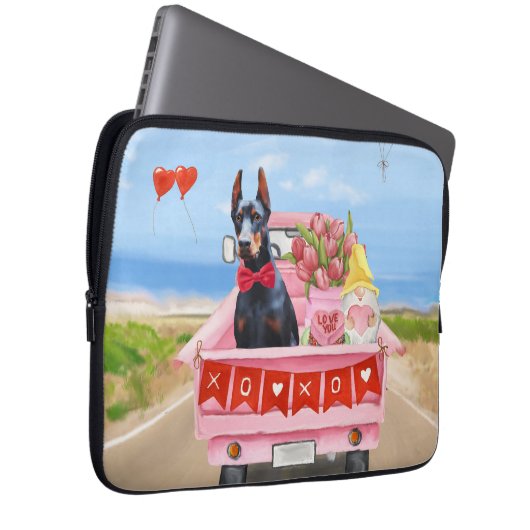 Doberman Dog Valentine's Day Lkw Herz Laptopschutzhülle (Vorne Rechts)